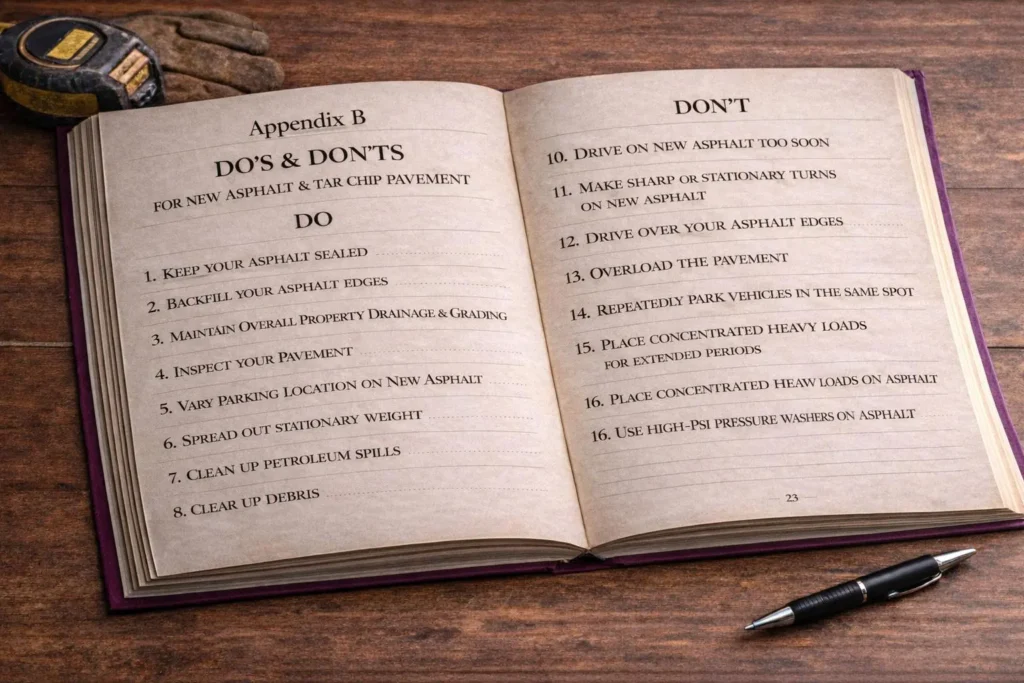 do’s & don’ts for new asphalt & tar & chip pavement